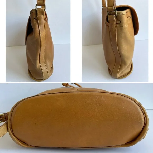 Vintage Coach Leather Saddle Tan Drawstring Shoulder Bag - Picture 7 of 12